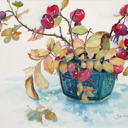 gemberpot met rozebottels