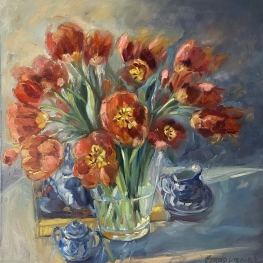 Weelderige bos oranje tulpen