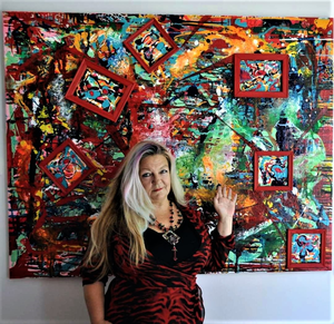 Neo-expressionistische schilderijen, vibrante kleuren en rijkdom aan vormen.