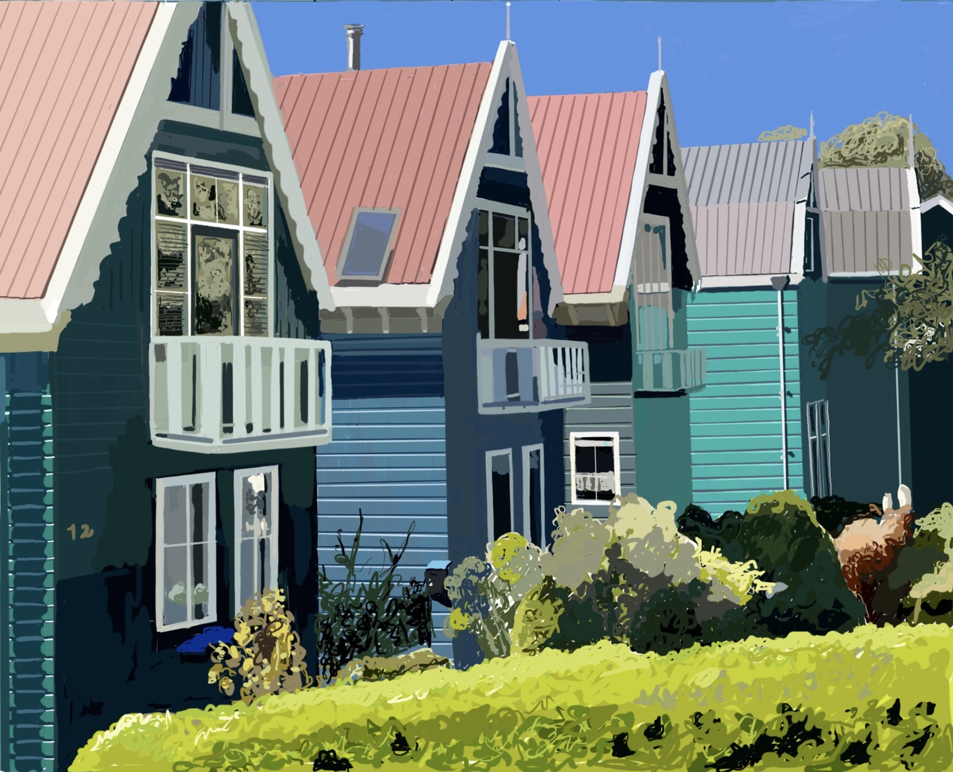 Blik op vuurliniehuisjes Weesp