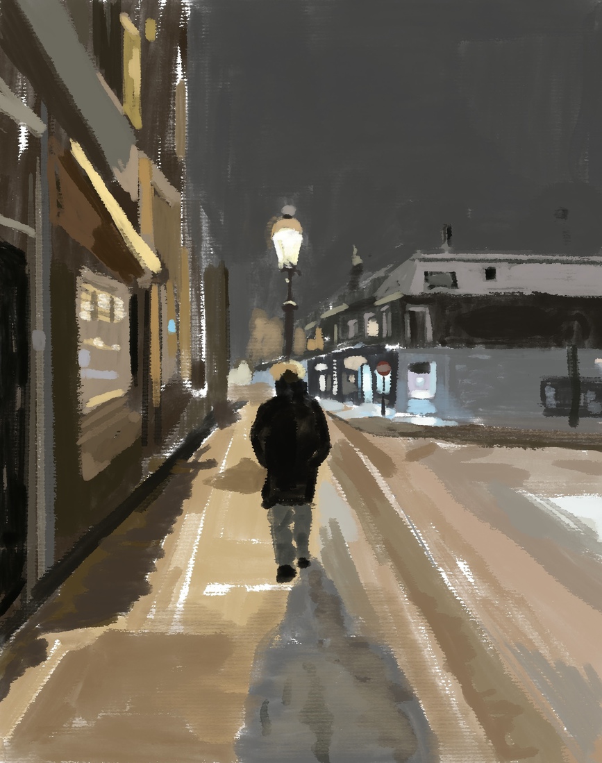 Avondwandeling in de sneeuw