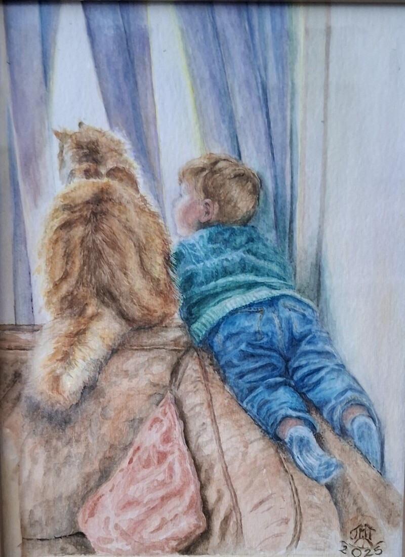Grandson and family cat