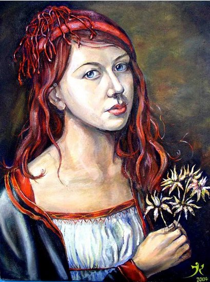 Self-portrait,imitation to Durer.
