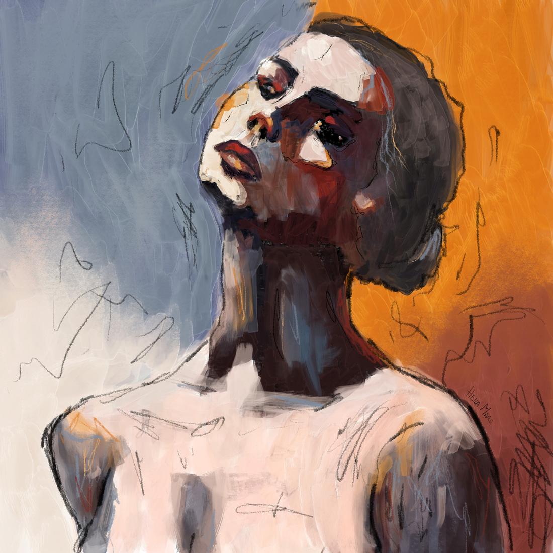 Expressief schilderij van een vrouw
