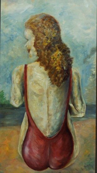 Meisje in rood badpak