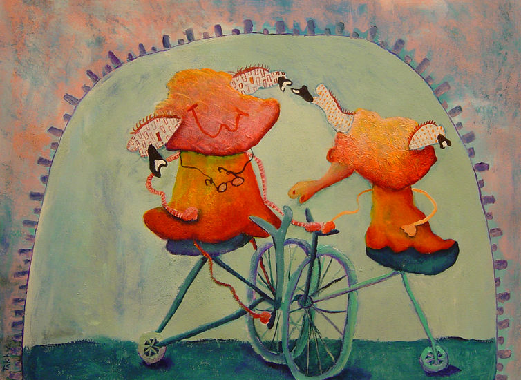 twee kikkertjes leren elkaar fietsen