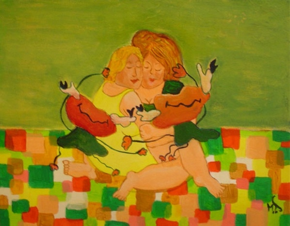 vrouwen omhelsing kikker groepsknuffel