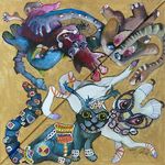 Johanetta verhoog en takky samen werken in een schilderij ,werken in elkaars werk .