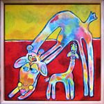 vrolijke schilderijen met humor ,meestal met een verhaal,vaak komen mijn vrienden en familie erin voor .Ik hou van alle kleuren.