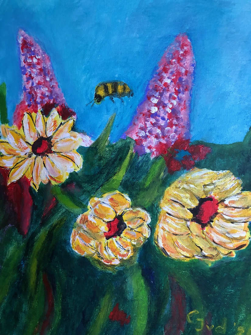 Bloemen en een hommel