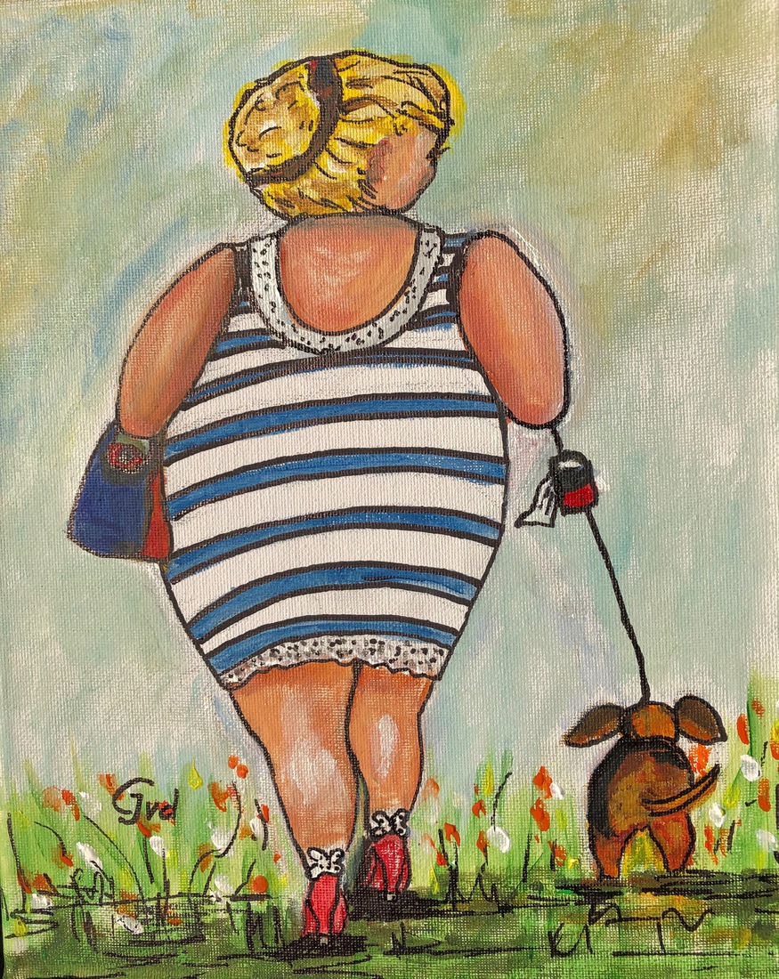 Dikke dame met hondje