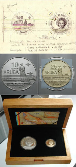 Commission gold and silver Aruban coins with Beatrix