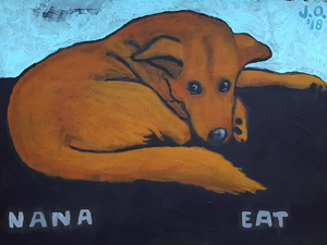 Schilderijen. Het kopje geeft het al weg. Portretkunst, eigenzinnige kunst, hondenkunst, you name it. 'Original art' volgens de Italiaanse buurman van Joost. 