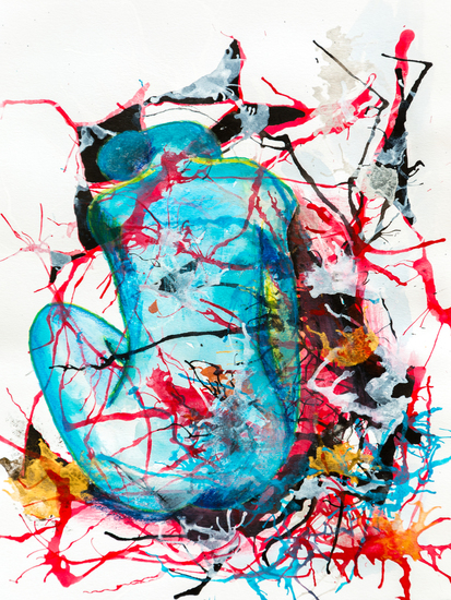 Zittende naakte vrouw