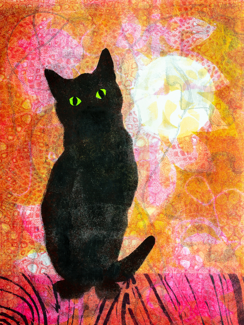 Kat op het dak in het maanlicht