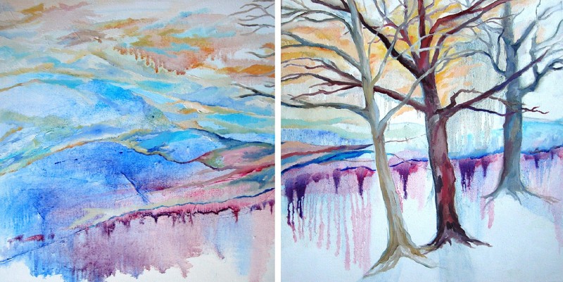 Landschap in Aqua-olie