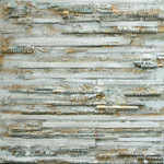 schilderijen gemaakt van diverse materialen, met heel veel diepte en structuur.