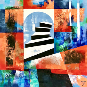 Geometrisch abstracte schilderijen. In de serie ‘Geometrie’ speel ik met kleur, vorm en materiaal, geïnspireerd door kunstenaars van ‘De Stijl’, zoals Piet Mondriaan en Theo van Doesburg maar ook door Wassily Kandinsky en het Duitse ‘Bauhaus’.