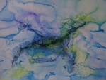 Diverse abstracte schilderijen met Aquarel