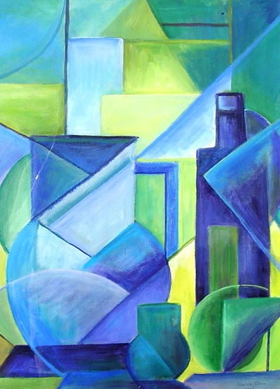 kub. stilleven in blauw