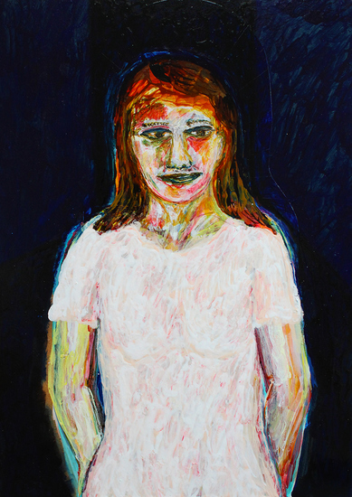 young woman in tangerine dress