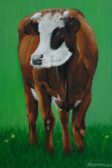 Blaarkop tussen paardenbloemen