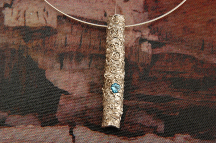 coral texture pendant with aquamarine