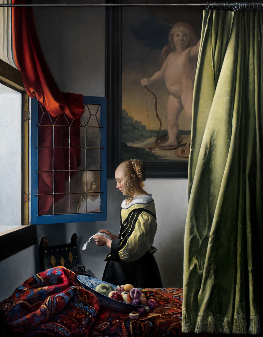 Brieflezend meisje bij open raam - Vermeer door mvc