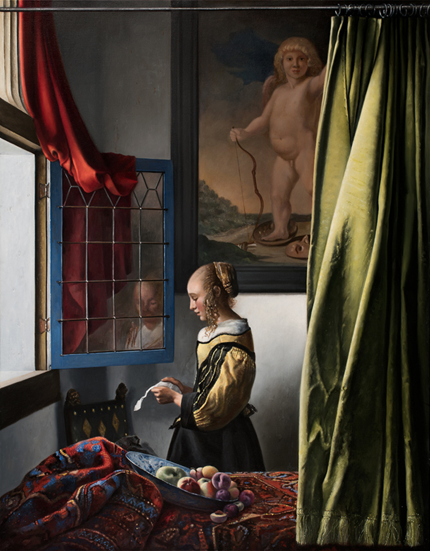 Brieflezend meisje bij open raam - Vermeer door mvc