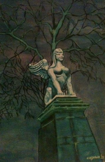 Gevleugeld beeld op pilaar