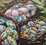 Met dit thema zet ik vraagtekens in wat we dagelijks binnen krijgen. Wat weten we en vooral wat weten we niet over onze voeding. Met het gebruik van onnatuurlijke felle kleuren benadruk ik deze vraagtekens.