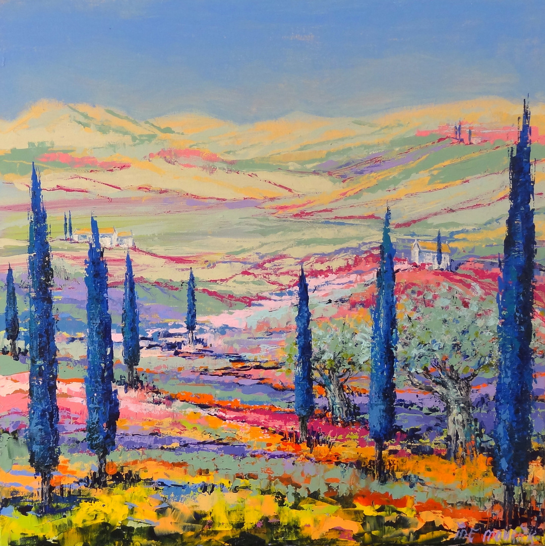 Blue cypresses
