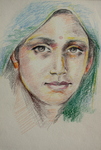 Gezichten van India, portretten van willekeurige mensen aldaar, in kleurpotloodpotlood
