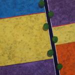 In de serie 'Vogelvlucht' het landschap bekeken vanuit het perspectief van een vogel. Nederland van boven een lappendeken doorkliefd met kaarsrechte kanalen en wegen enerzijds en de vrije vorm van rivieren anderzijds.