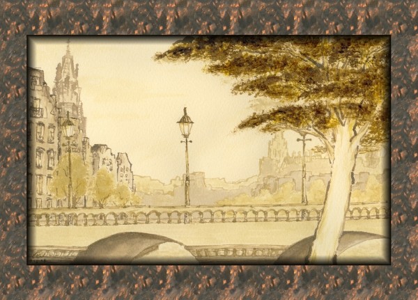 Stadsgezicht in sepia