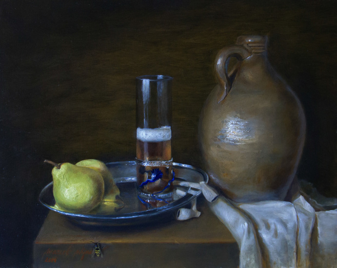 French Jar, pears, glass, pipes