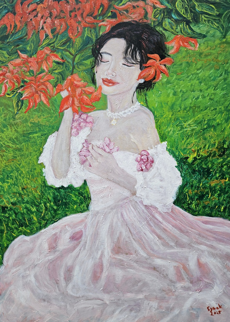 Vrouw onder bloesemboom