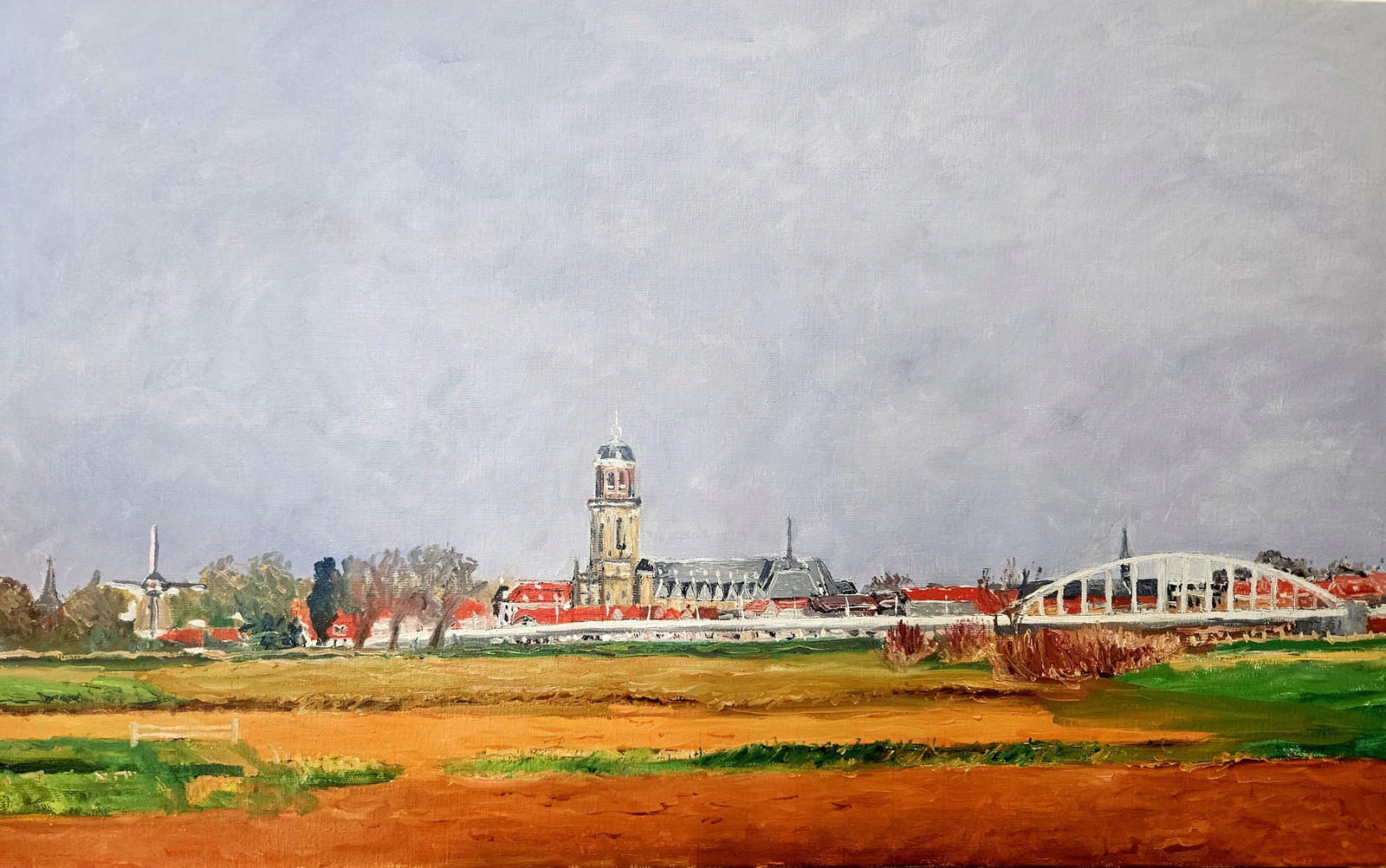 Zicht op Deventer met de Lebuinus en Wilhelminabrug