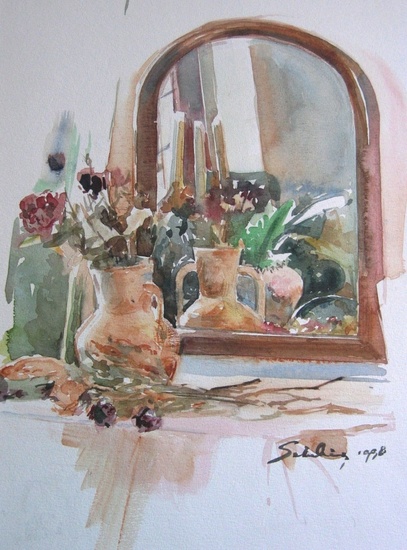 stilleven met spiegel