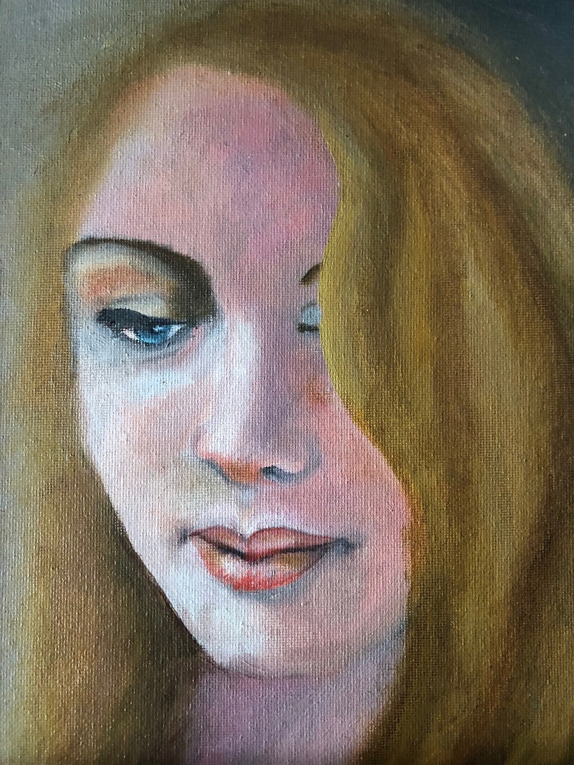 portret vrouw olieverf in zwarte lijst