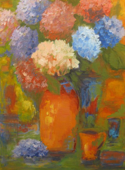 Een weelderige bos hortensia's