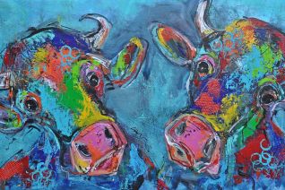 Koeien abstract blauw