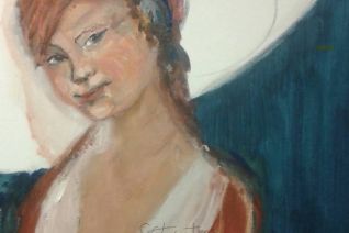 Fotoprint: Meisje met witte hoed