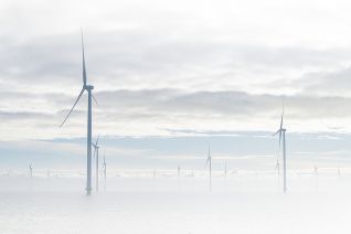 Windmolenpark in de mist