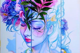 anime woman face/ flowers