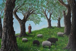 Herder met schapen