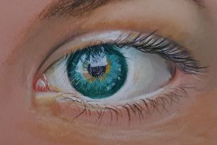 Close-up van blauw oog in pastel 