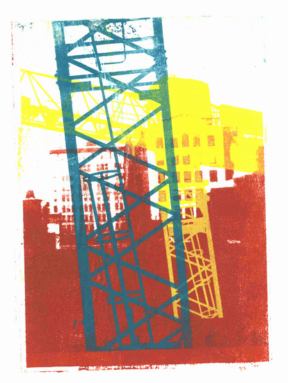 Moderne Stad 2. - grafische collage kunst / mono-print
