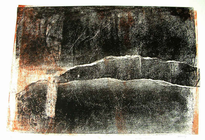 'Structuur van dakpan in prent 1.' - mono-print