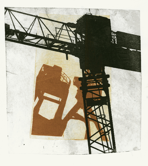 Twee Hijskranen 1. - monoprint